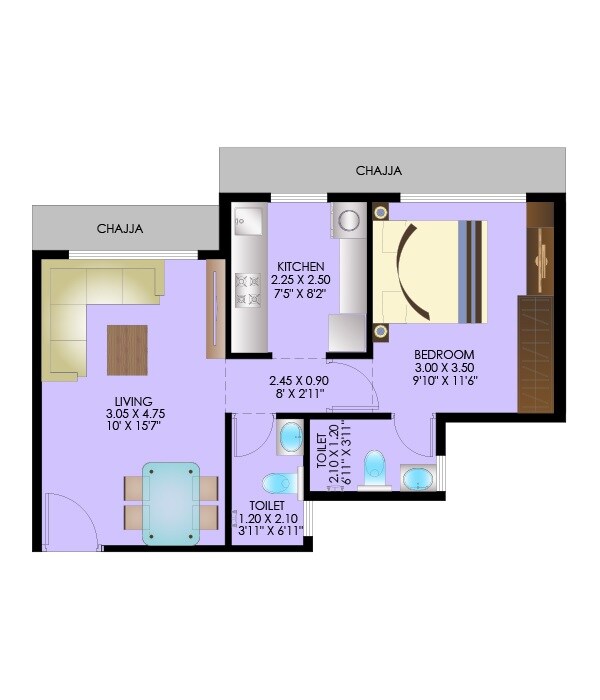 1 BHK 444 Sq. Ft. Apartment
