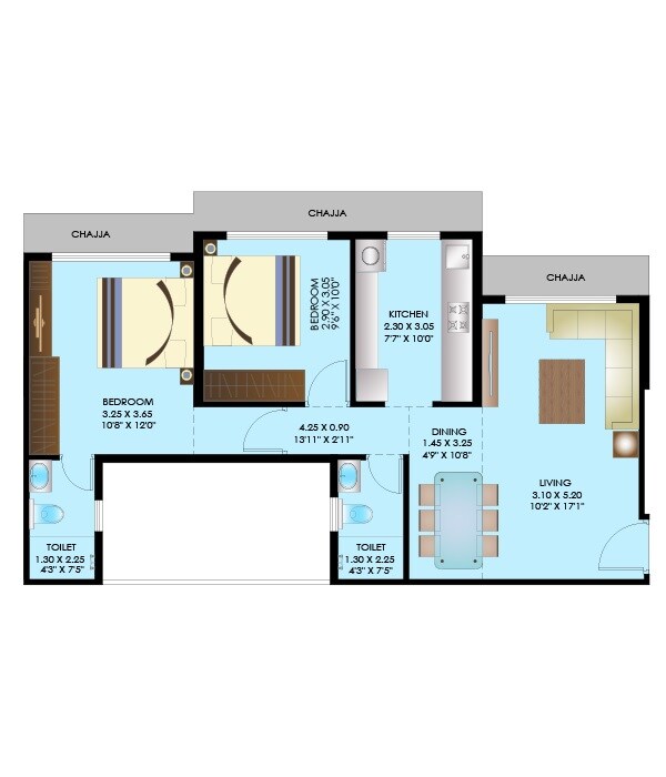 2 BHK 644 Sq. Ft. Apartment