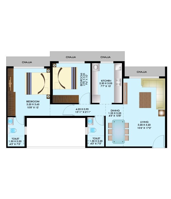 2 BHK 653 Sq. Ft. Apartment