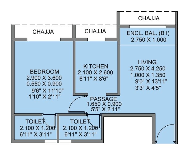 Floor plan of 1 BHK 316 Sq. Ft. Apartment in Neel Sidhi Infinity, Navi Mumbai