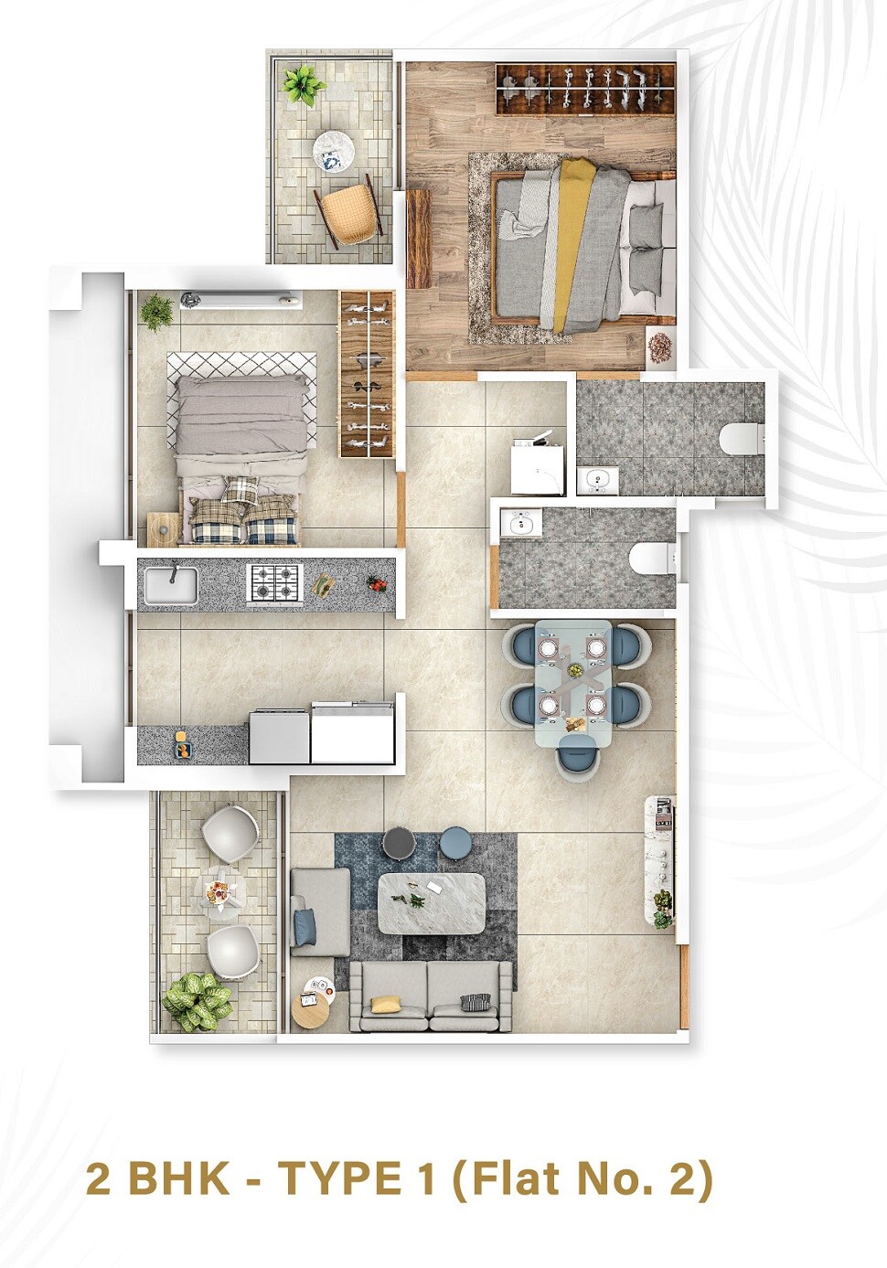 Floor plan of 2 BHK 750 Sq. Ft. Apartment in Neel West Wind, Navi Mumbai