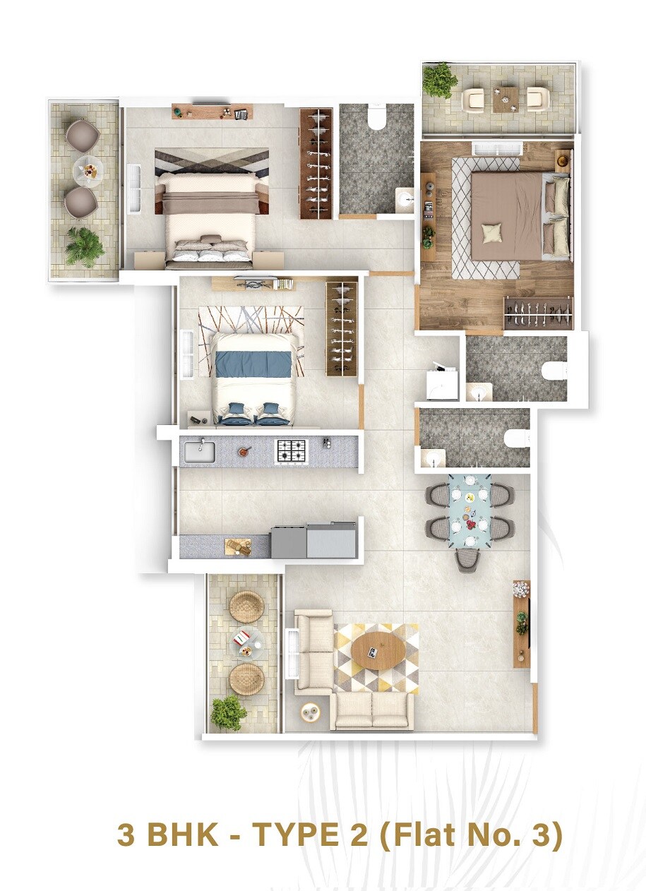 Floor plan of 3 BHK 1111 Sq. Ft. Apartment in Neel West Wind, Navi Mumbai