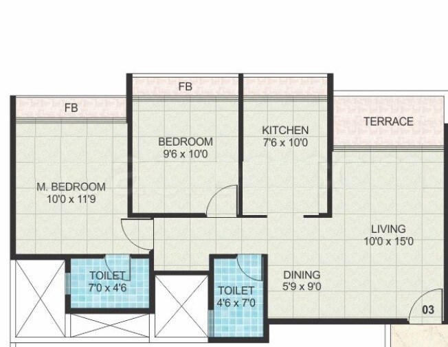 Floor plan of 2 BHK 497 Sq. Ft. Apartment in Neelkanth Alpine, Navi Mumbai