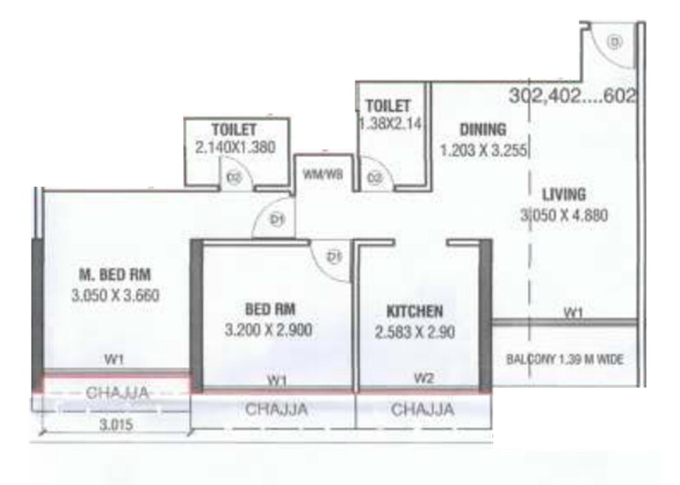 Floor plan of 2 BHK 709 Sq. Ft. Apartment in Neelkanth Auris, Navi Mumbai