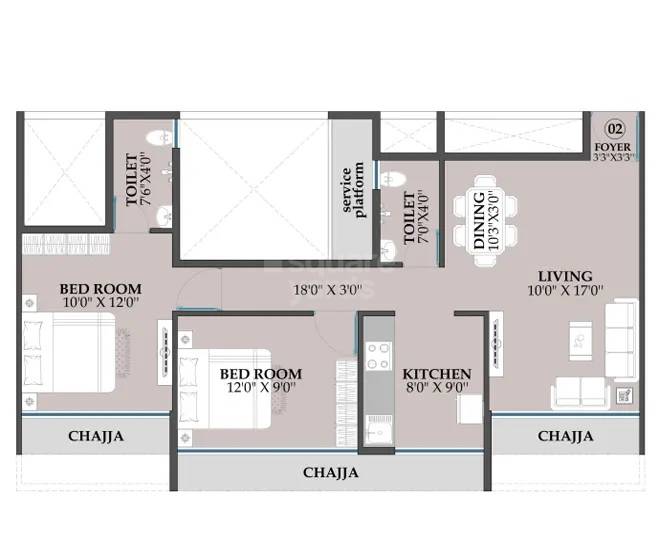 Floor plan of 2 BHK 482 Sq. Ft. Apartment in Neelkanth Darshan Kharghar, Navi Mumbai