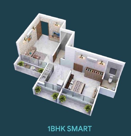 Floor plan of 1 BHK 335 Sq. Ft. Apartment in Neelkanth Dham, Navi Mumbai