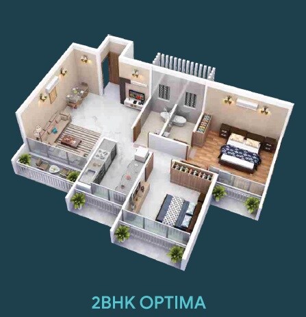 Floor plan of 2 BHK 600 Sq. Ft. Apartment in Neelkanth Dham, Navi Mumbai