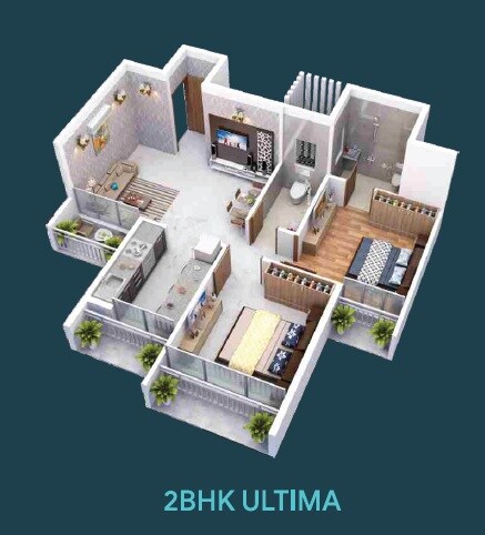 Floor plan of 2 BHK 700 Sq. Ft. Apartment in Neelkanth Dham, Navi Mumbai