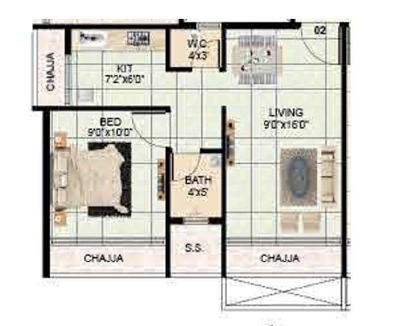 Floor plan of 1 BHK Apartment - 675 sq. ft. in Neelkanth Green, Navi Mumbai