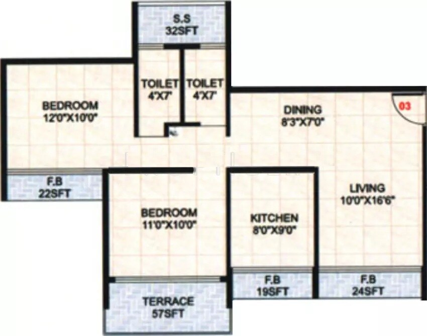 Floor plan of 2 BHK 1116 Sq. Ft. Apartment in Neelkanth Heights, Navi Mumbai