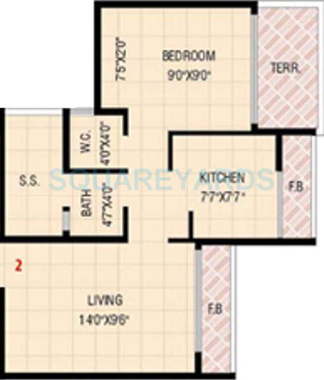 Floor plan of 1 BHK 725 Sq. Ft. Apartment in Neelkanth Krupa, Navi Mumbai
