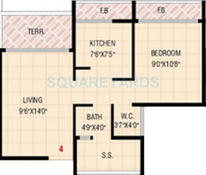 Floor plan of 1 BHK 726 Sq. Ft. Apartment in Neelkanth Krupa, Navi Mumbai