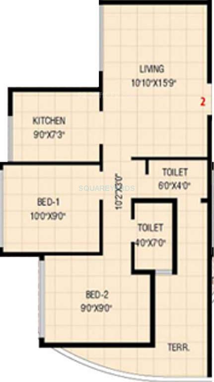 Floor plan of 2 BHK 875 Sq. Ft. Apartment in Neelkanth Krupa, Navi Mumbai