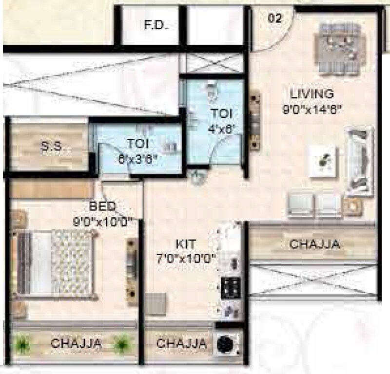 Floor plan of 1 BHK 300 Sq. Ft. Apartment in Neelkanth Luxuria, Navi Mumbai