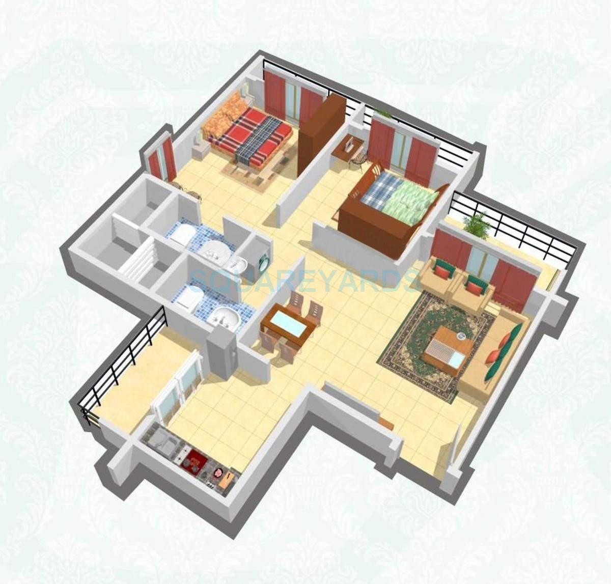 Floor plan of 2 BHK 1161 Sq. Ft. Apartment in Neelkanth Majestic, Navi Mumbai