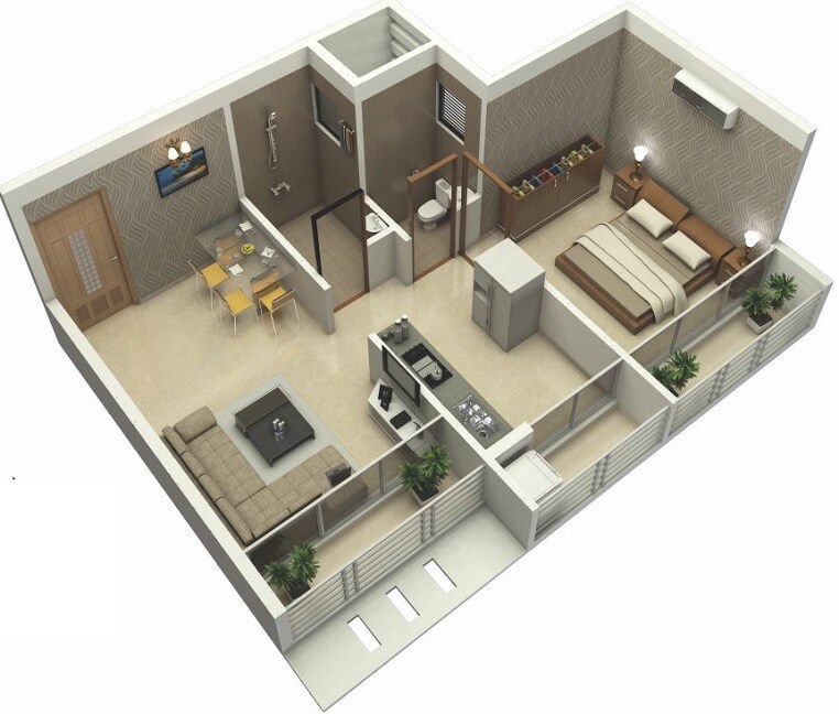 Floor plan of 1 BHK 253 Sq. Ft. Apartment in Neelkanth Neeldhara, Navi Mumbai
