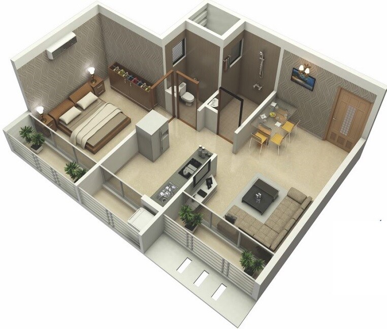 Floor plan of 1 BHK 287 Sq. Ft. Apartment in Neelkanth Neeldhara, Navi Mumbai