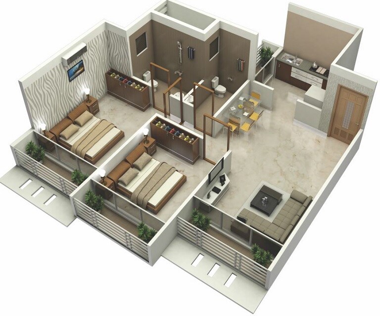 Floor plan of 2 BHK 466 Sq. Ft. Apartment in Neelkanth Neeldhara, Navi Mumbai