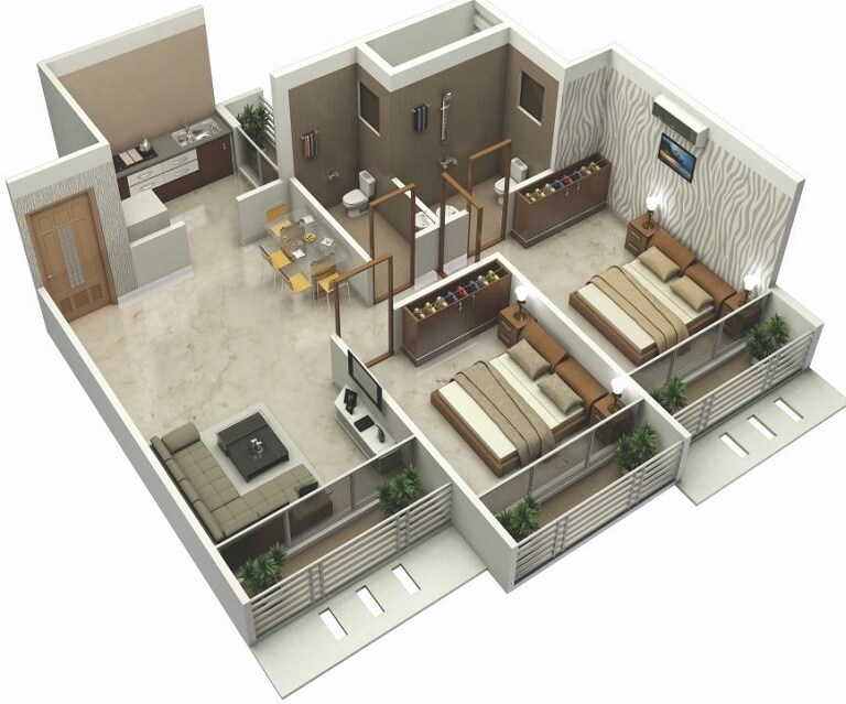 Floor plan of 2 BHK 472 Sq. Ft. Apartment in Neelkanth Neeldhara, Navi Mumbai