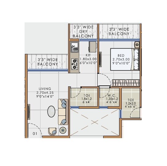 Floor plan of 1 BHK 322 Sq. Ft. Apartment in Neelkanth Rudra, Navi Mumbai