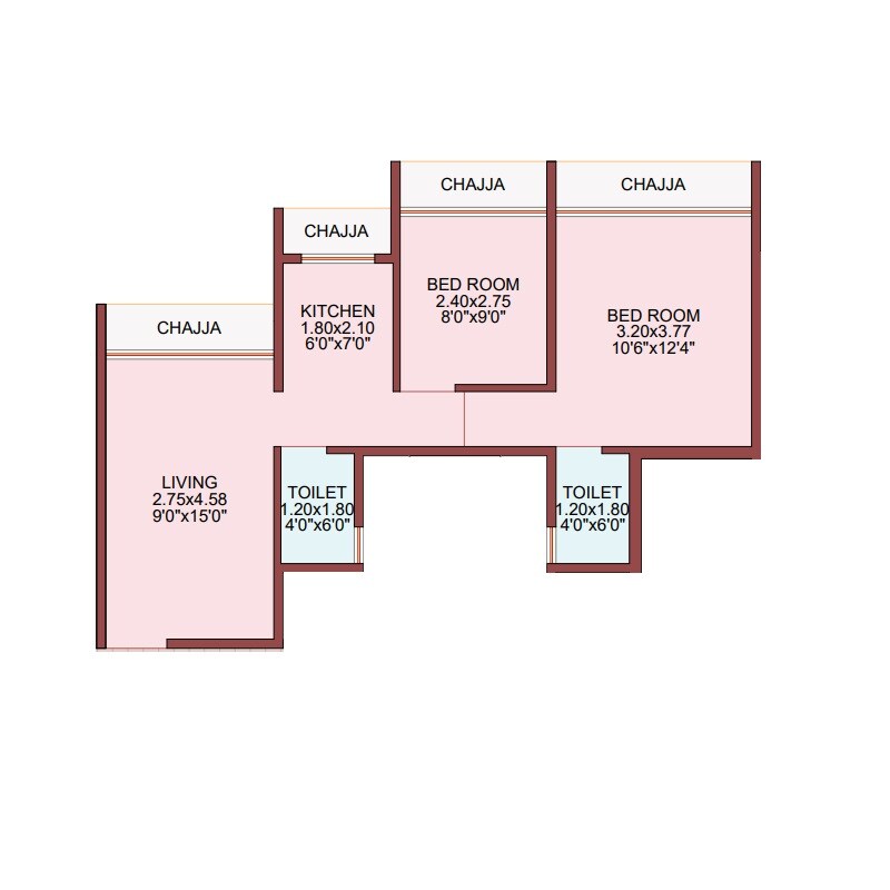 Floor plan of 2 BHK 623 Sq. Ft. Apartment in Neelkanth Shiv, Navi Mumbai