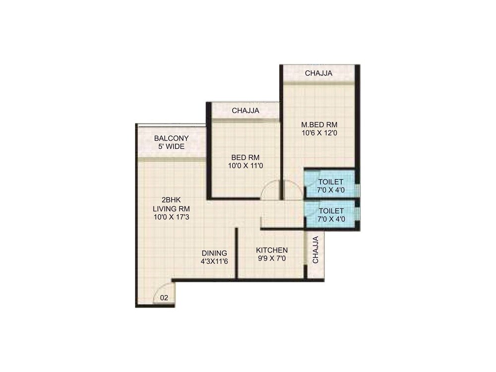 2 BHK 742 Sq. Ft. Apartment