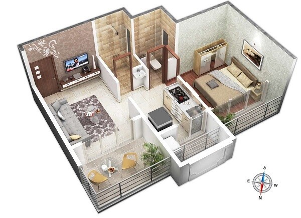 Floor plan of 1 BHK 237 Sq. Ft. Apartment in Neelkanth Valley II, Navi Mumbai