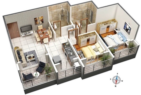 Floor plan of 2 BHK 423 Sq. Ft. Apartment in Neelkanth Valley II, Navi Mumbai