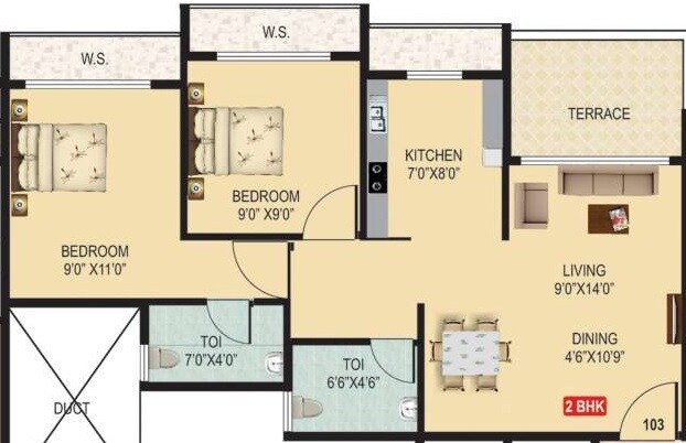 Floor plan of 2 BHK 440 Sq. Ft. Apartment in Neelkanth Valley II, Navi Mumbai