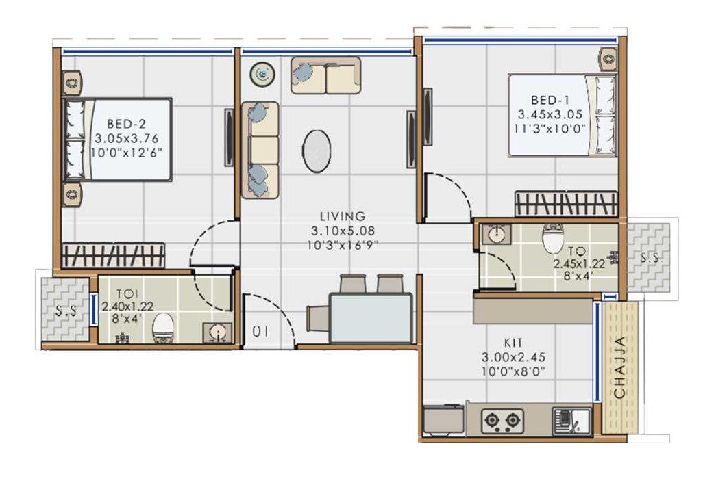 2 BHK 472 Sq. Ft. Apartment