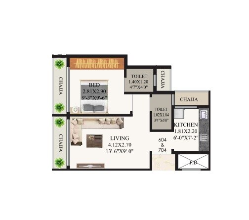 1 BHK 306 Sq. Ft. Apartment