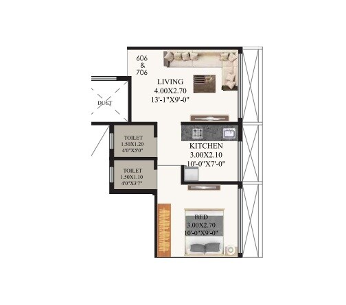 Floor plan of 1 BHK 321 Sq. Ft. Apartment in Neelkanth Vaviya Seventy 7, Navi Mumbai