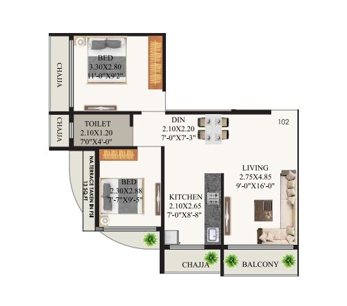 2 BHK 543 Sq. Ft. Apartment