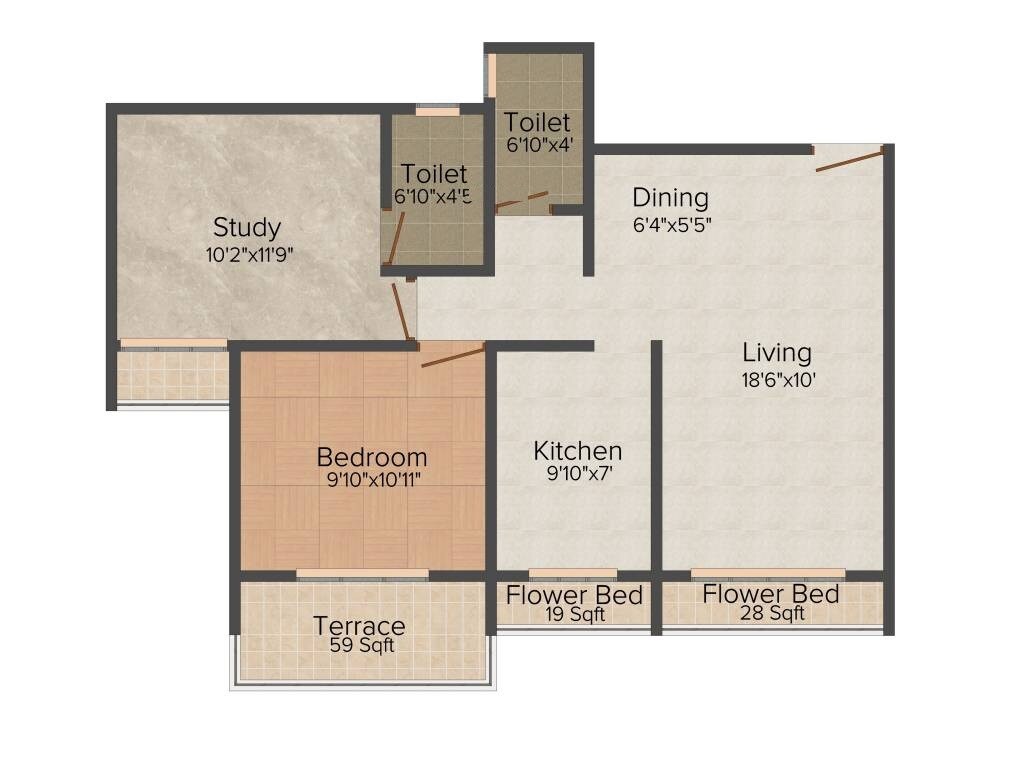Floor plan of 2 BHK 1100 Sq. Ft. Apartment in Neelsidhi Joya, Navi Mumbai