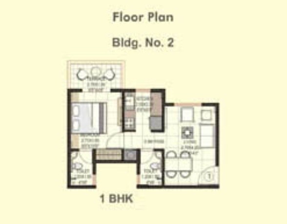 Floor plan of 1 BHK 344 Sq. Ft. Apartment in Nehal Dhara Raj Baug, Navi Mumbai