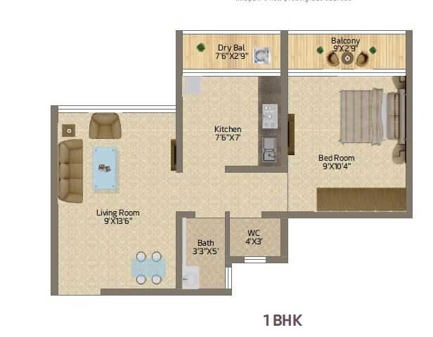 Floor plan of 1 BHK 324 Sq. Ft. Apartment in Neo Residency, Navi Mumbai