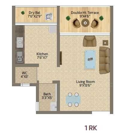 Floor plan of 205 Sq. Ft. Studio in Neo Residency, Navi Mumbai