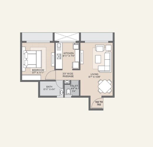 Floor plan of 1 BHK 321 Sq. Ft. Apartment in New Shri Basaveshwar Park, Navi Mumbai