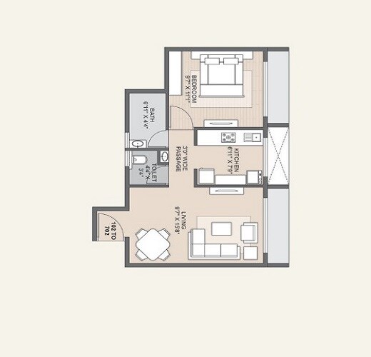 Floor plan of 1 BHK 377 Sq. Ft. Apartment in New Shri Basaveshwar Park, Navi Mumbai