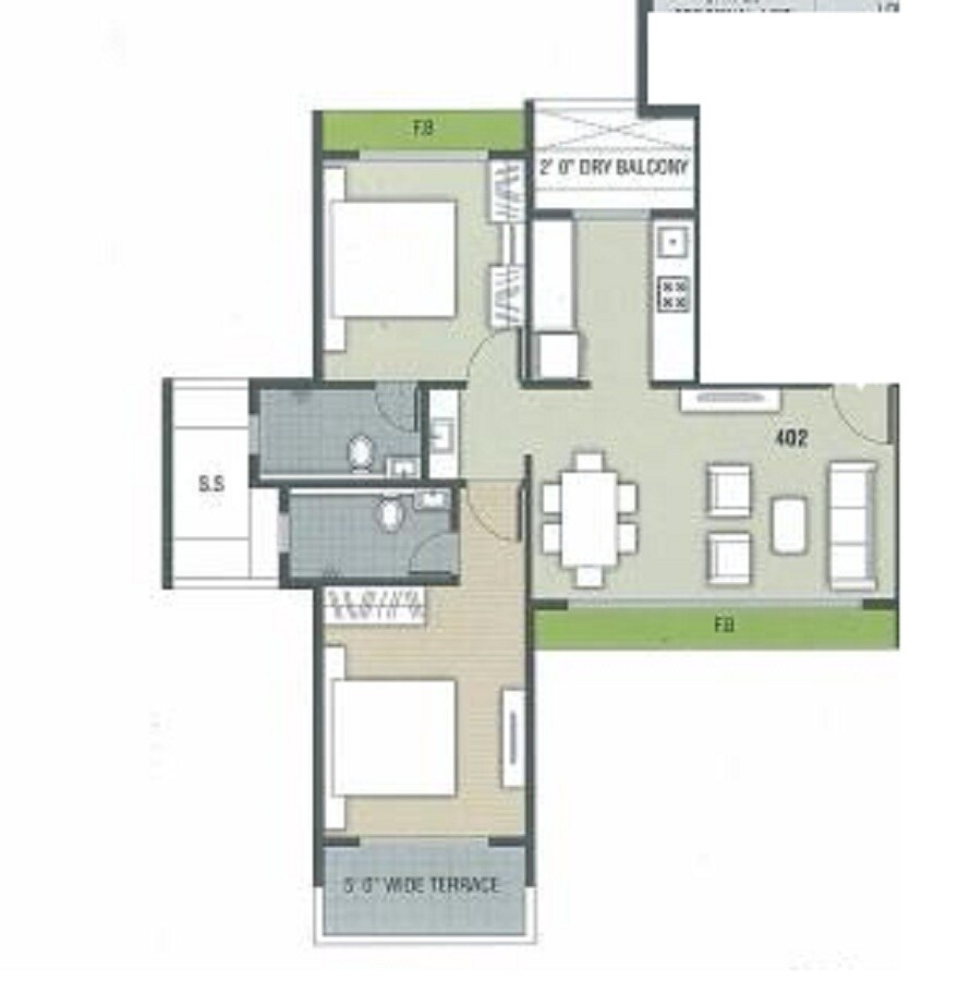 Floor plan of 2 BHK 538 Sq. Ft. Apartment in NG Grand Plaza, Navi Mumbai