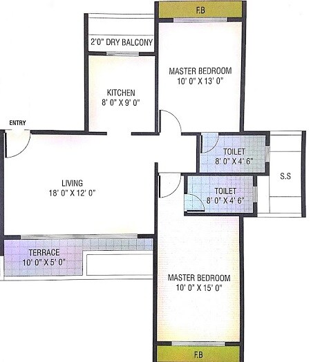 Floor plan of 2 BHK 616 Sq. Ft. Apartment in NG Grand Plaza, Navi Mumbai