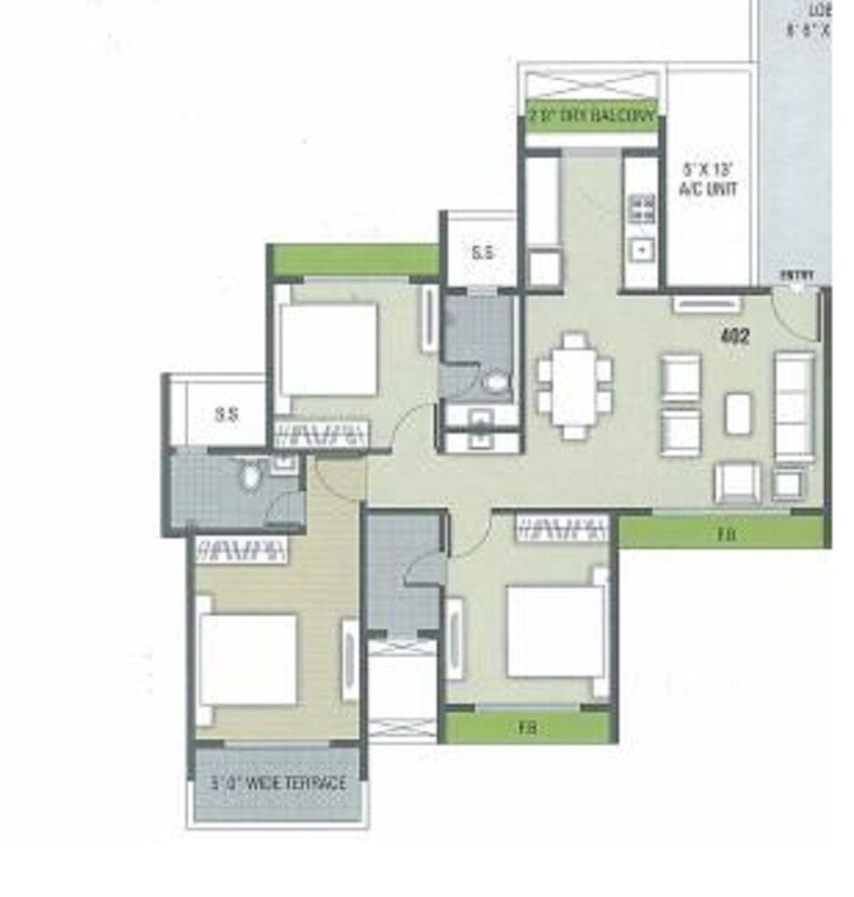 Floor plan of 3 BHK 720 Sq. Ft. Apartment in NG Grand Plaza, Navi Mumbai