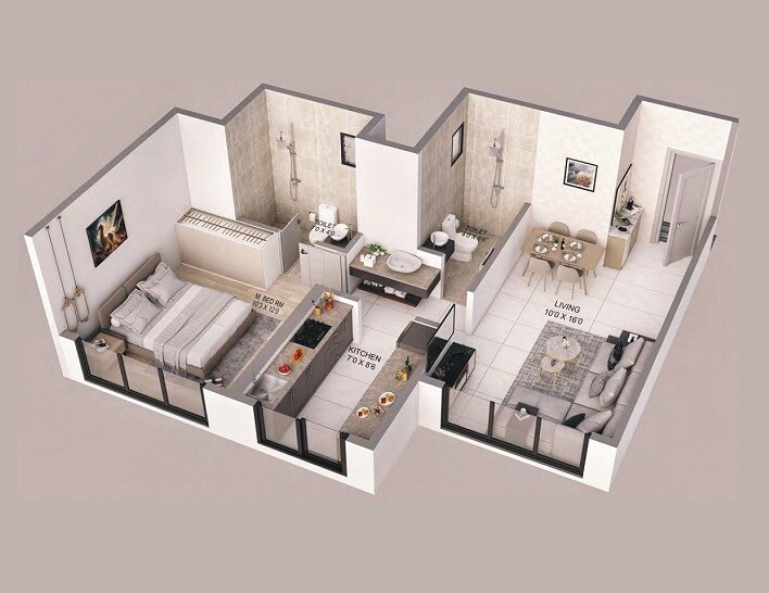 Floor plan of 1 BHK 474 Sq. Ft. Apartment in Nilkanth Wisteria, Navi Mumbai