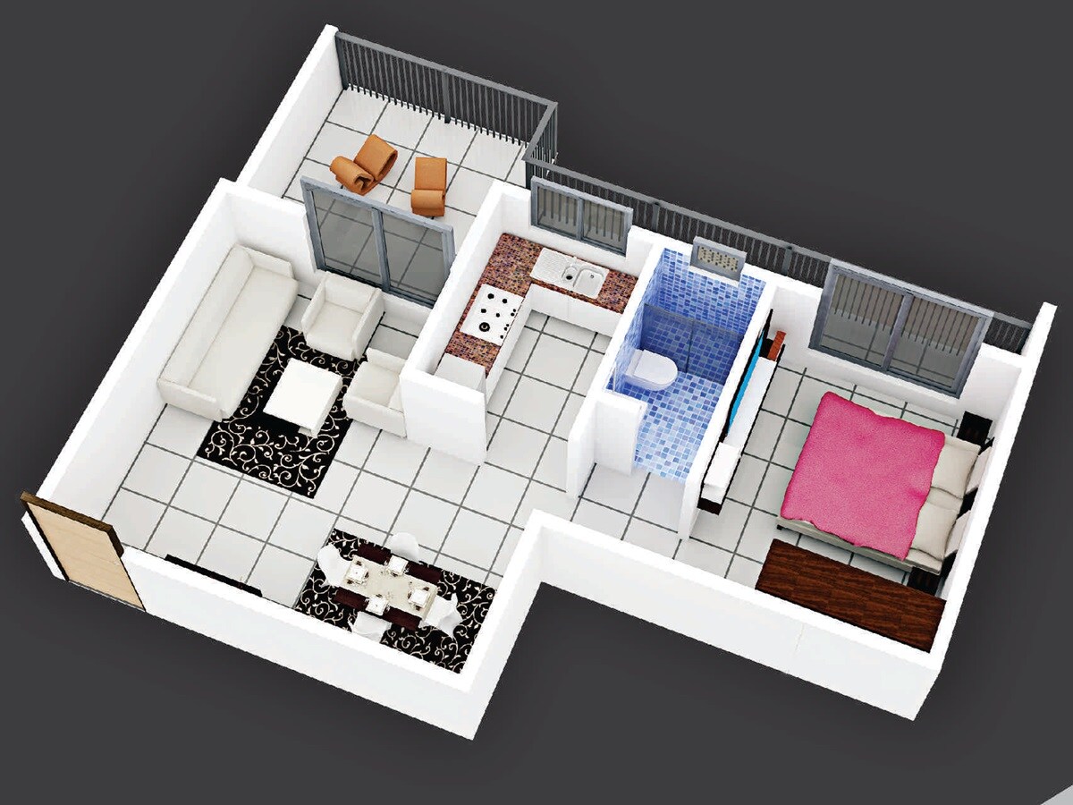 Floor plan of 1 BHK 313 Sq. Ft. Apartment in Nirvaana Residency, Navi Mumbai