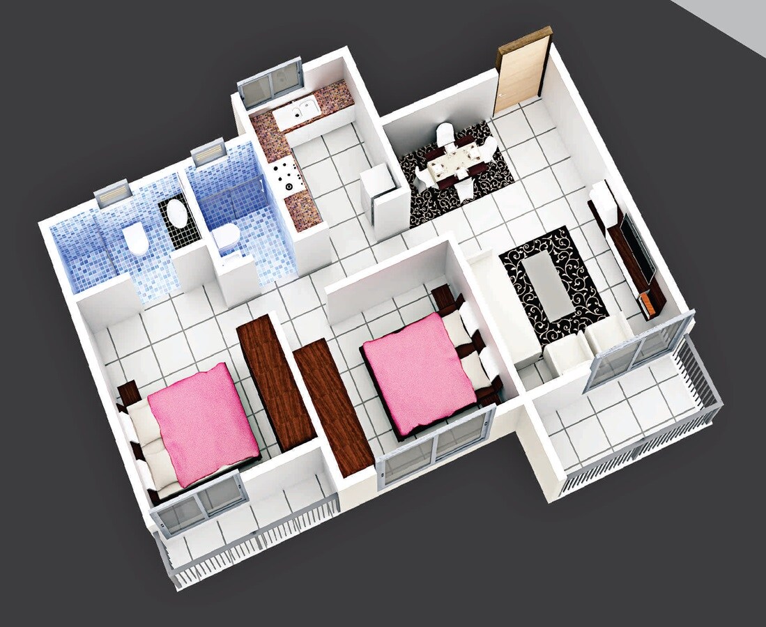 Floor plan of 2 BHK 450 Sq. Ft. Apartment in Nirvaana Residency, Navi Mumbai