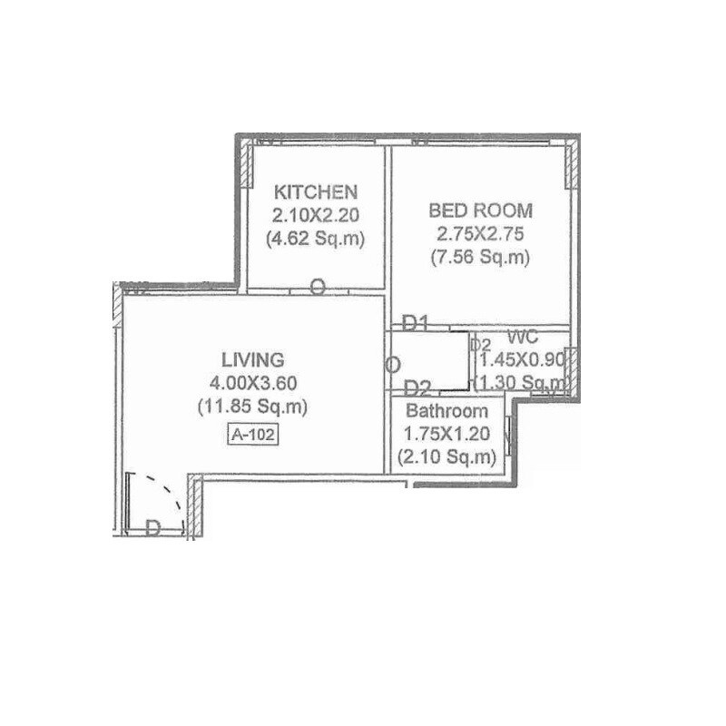 Floor plan of 1 BHK 321 Sq. Ft. Apartment in Nirvana Utsav Residency, Navi Mumbai