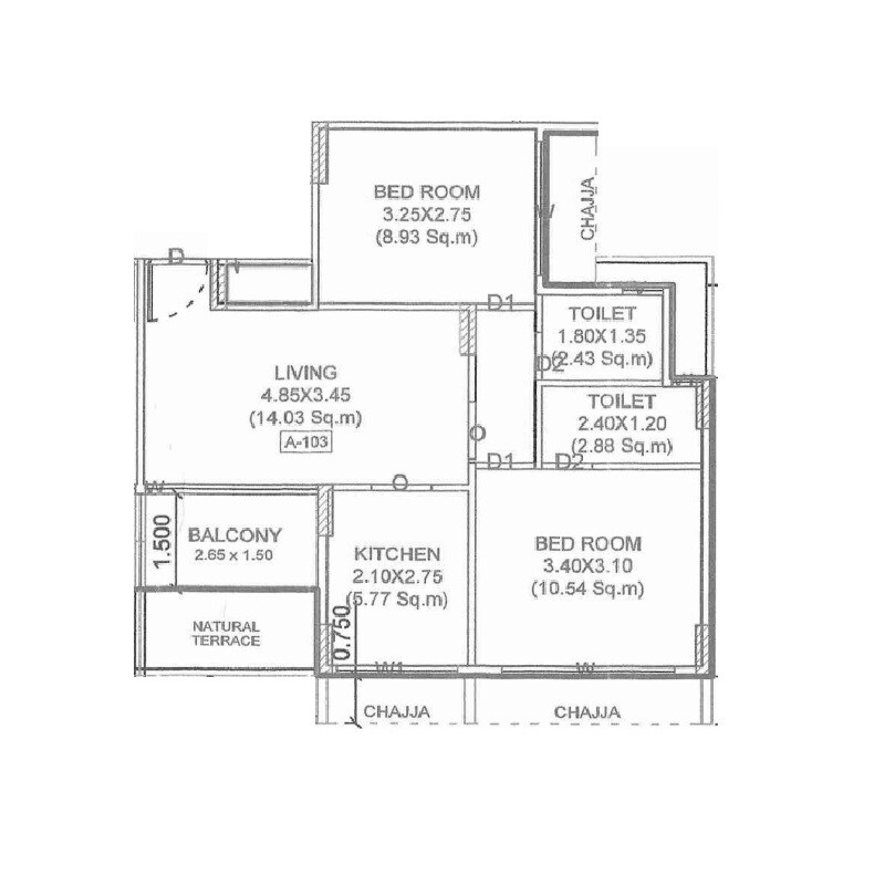 Floor plan of 2 BHK 567 Sq. Ft. Apartment in Nirvana Utsav Residency, Navi Mumbai