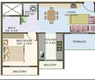 Floor plan of 1 BHK 670 Sq. Ft. Apartment in Nisarg Hyde Park, Navi Mumbai