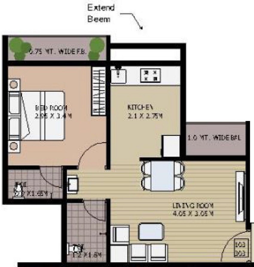 Floor plan of 1 BHK 312 Sq. Ft. Apartment in Nisargraj Laxmi Residency, Navi Mumbai