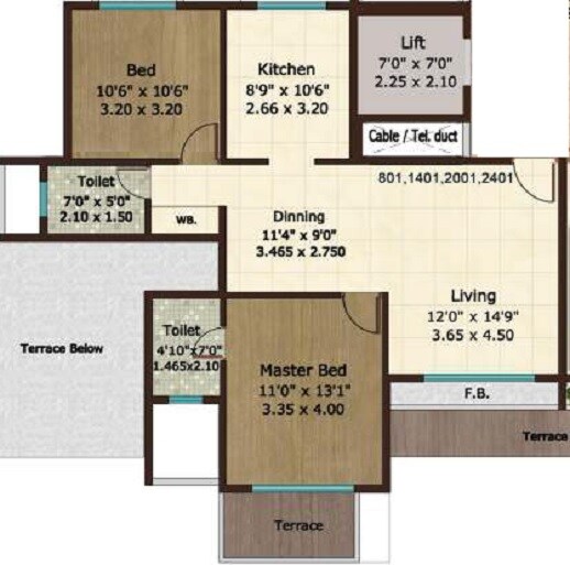 Floor plan of 2 BHK 621 Sq. Ft. Apartment in Nivasti Avisaa, Navi Mumbai
